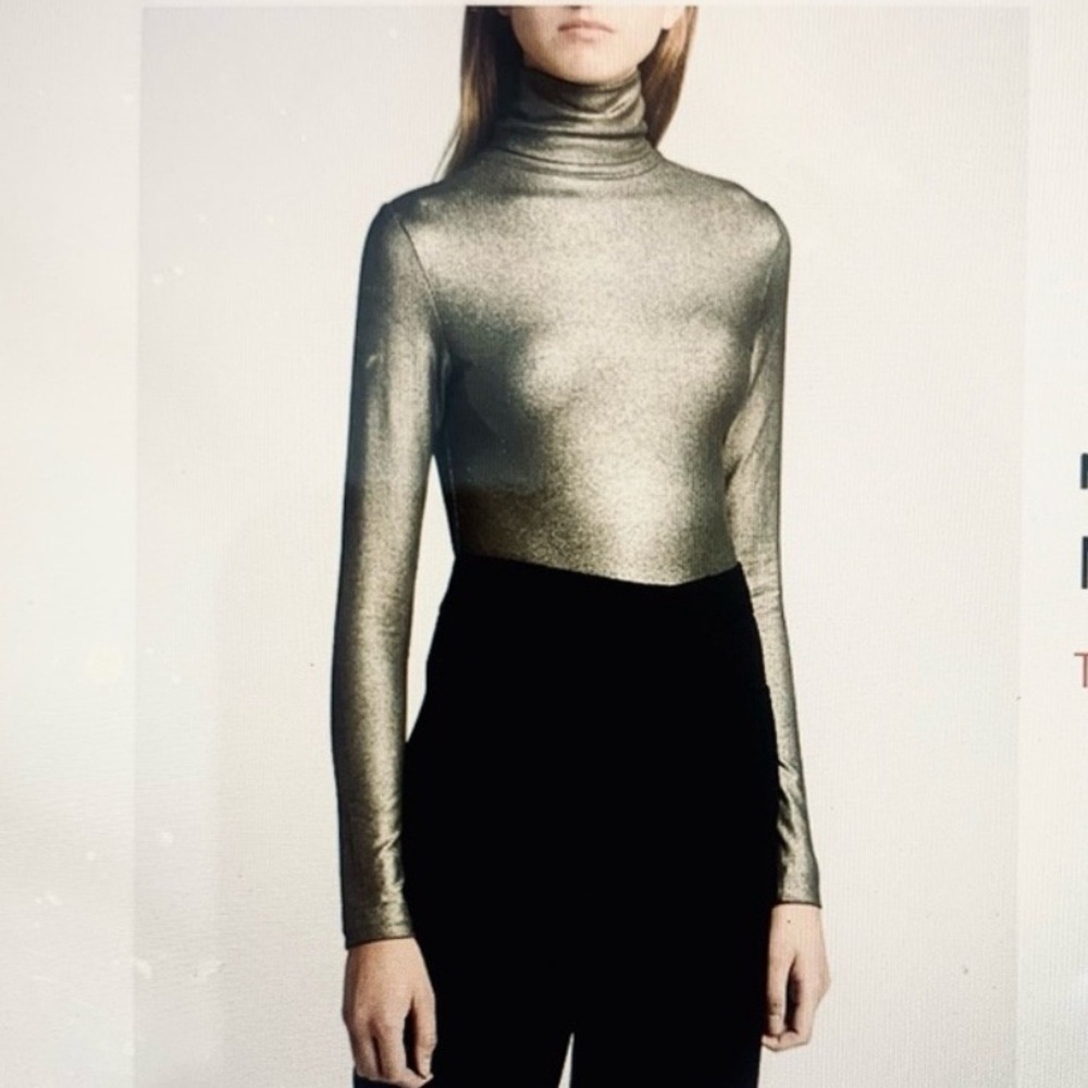 Majestic Filatures Metallic Viscose Elastane Turtleneck Long-Sleeve Top Golden M